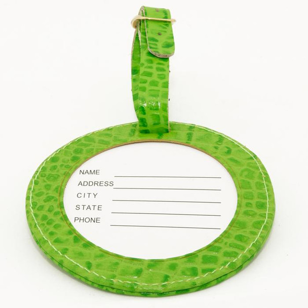 BAG21AG Lee's Needle Arts Leather ID Tag 4in. Round Alligator Green