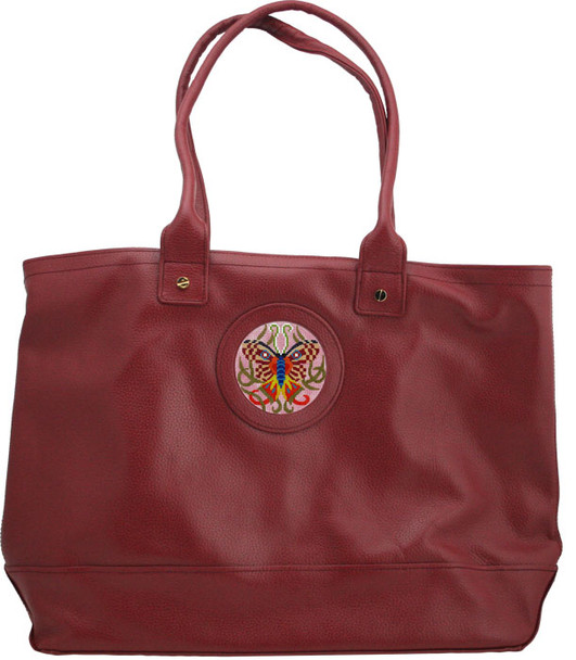 BAG48M Lee's Needle Arts Leather Tote - Maroon - 14"Wx12"Hx5"D