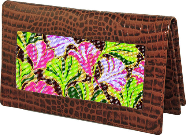 BAG23AB Lee's Needle Arts Brown Alligator Leather Wallet W7in. x H4.5in.