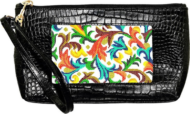 BAG44A Lee's Needle Arts Alligator Black Wrist Bag W7.5in. x H5in.