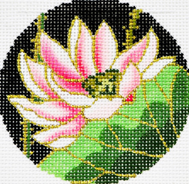 BJ42 Lee's Needle Arts Lotus Hand-painted canvas - 18 Mesh 3in. ROUND