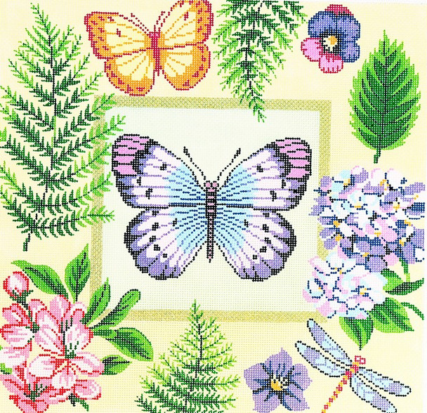 P1094 Lee's Needle Arts Butterfly Floral Hand-painted canvas - 13 Mesh 14X14