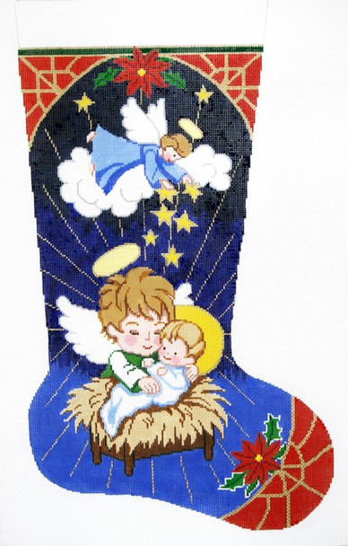 XS7137SKU Lee's Needle Arts Stocking Angels & Manger Hand Painted Canvas - 13 Mesh 2011 13in x 23in