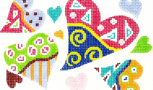 BD29 Lee's Needle Arts Hearts Hand-painted canvas - 18 Mesh 5.25in. X 3.25in.