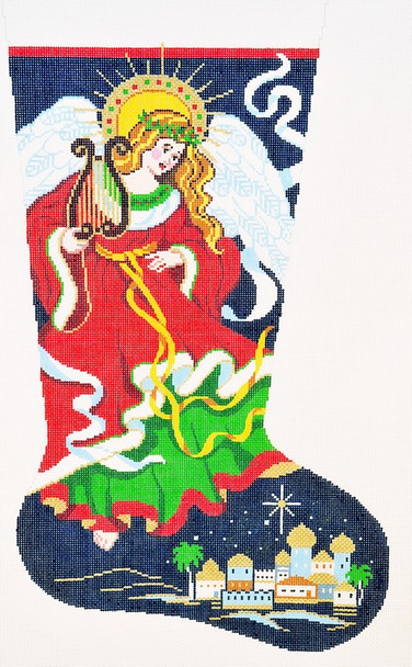 XS7125SKU Lee's Needle Arts Stocking Christmas Angel Hand-painted canvas - 13 Mesh 13in.x23in.