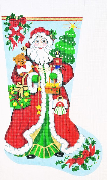 XS7124SKU Lee's Needle Arts Stocking Happy Santa Hand-painted canvas - 13 Mesh 13in.x23in.