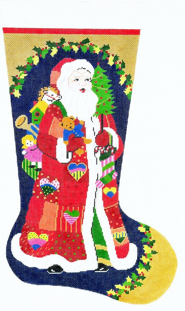 XS7072SKU Lee's Needle Arts Stocking Heart Santa Hand-painted canvas - 13 Mesh 13in.x23in