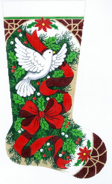 XS7138SKU Lee's Needle Arts Stocking Christmas Holly & Dove 13 Mesh 2011 13in x 23in