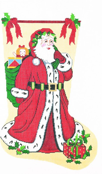 XS7100SKU Lee's Needle Arts Stocking Posing Santa Hand-painted canvas - 13 Mesh 13in.x23in.