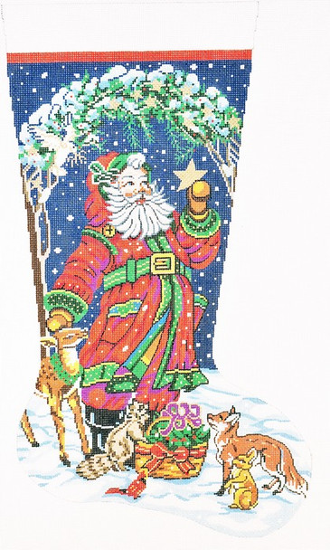 XS7027SKU Lee's Needle Arts Stocking Santa`s Animals Hand-painted canvas - 13 Mesh 13in.x23in.