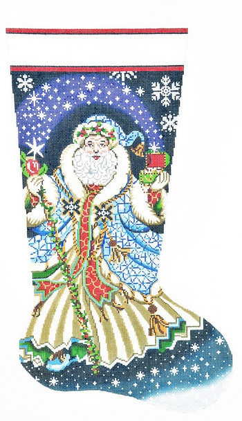 XS7065SKU Lee's Needle Arts Stocking Santa With Blue Robe Hand-painted canvas - 13 Mesh 13in.x23in.