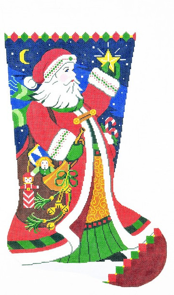 XS7067SKU Lee's Needle Arts Stocking Santa Bugle Hand-painted canvas - 13 Mesh 13in.x23in