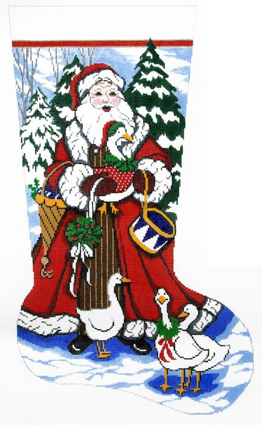XS7140SKU Lee's Needle Arts Stocking  Santa W/Geese 13Ct  Hand-painted canvas 13in x 23in
