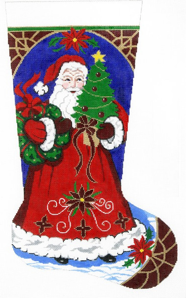 XS7139SKU Lee's Needle Arts Stocking Santa w/Wreath 13in x 23in