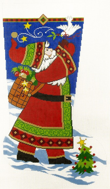 XS7108SKU Lee's Needle Arts Stocking Santa With Dove Hand-painted canvas - 13 Mesh 13in.x23in.