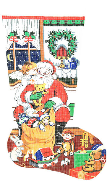 XS7022SKU Lee's Needle Arts Stocking Santa/Toy Bag Hand-painted canvas - 13 Mesh 13in.x23in.