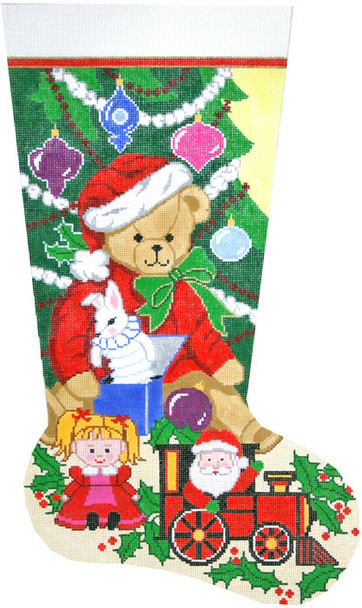 XS7152SKU Lee's Needle Arts Stocking  Santa Bear Hand Painted Canvas - 13 Mesh 2012 13in x 23in