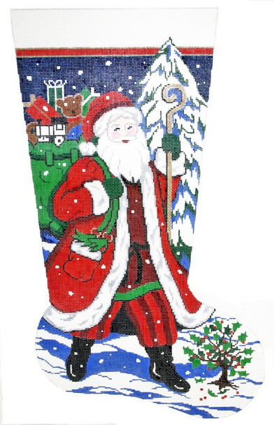 XS7145SKU Lee's Needle Arts Stocking Santa On His Way Hand Painted Canvas - 13 Mesh 2012 13in x 23in