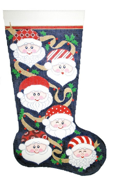 XS7147SKU Lee's Needle Arts Stocking Santa`s Many Faces Hand Painted Canvas - 13 Mesh 2012 13in x 23in