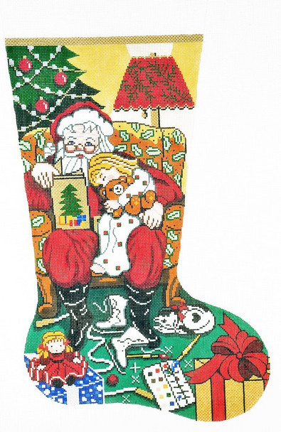 XS7028SKU Lee's Needle Arts Stocking Story Time Girl Hand-painted canvas - 13 Mesh 13in.x23in.