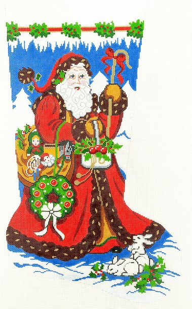 XS7128SKU Lee's Needle Arts Stocking Strolling Santa Hand-painted canvas - 13 Mesh 13in.x23in.