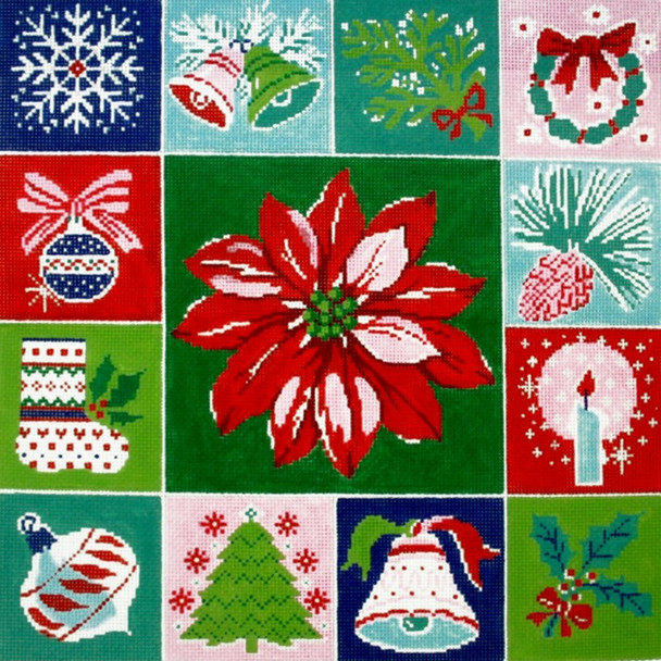 P1232 Lee's Needle Arts Holiday Pillow Hand-painted canvas - 13 Mesh 14in. x 14in.