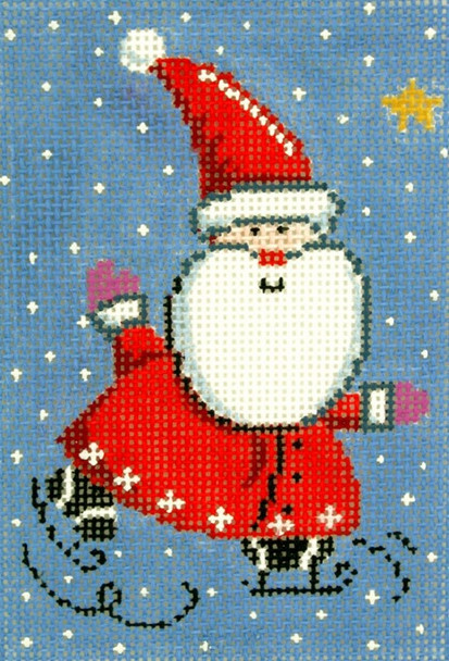 WH1318SKU Lee's Needle Arts Santa with Ice Skates Hand-painted canvas - 18 Mesh 3in. x 4.5in.