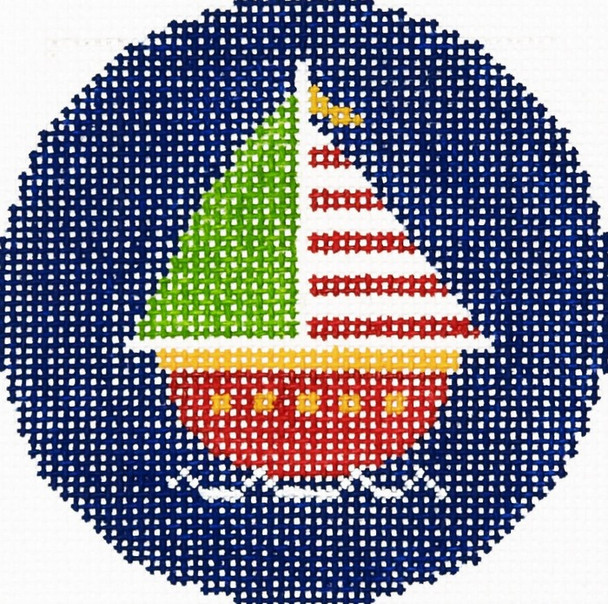 BJ148 Lee's Needle Arts Sailboat Hand-painted canvas - 18 Mesh 3in. ROUND