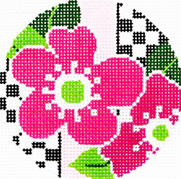 BJ69 Lee's Needle Arts Pink Floral Hand-painted canvas - 18 Mesh 3in. ROUND