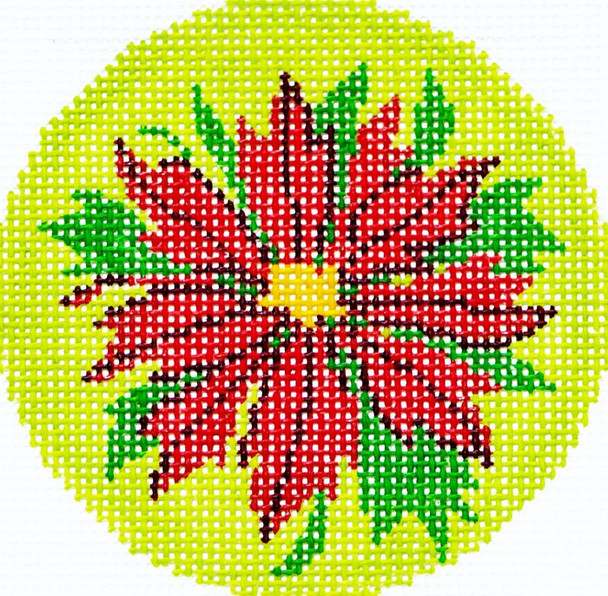 BJ101 Lee's Needle Arts Poinsettia Red Hand-painted canvas - 18 Mesh 3in. ROUND