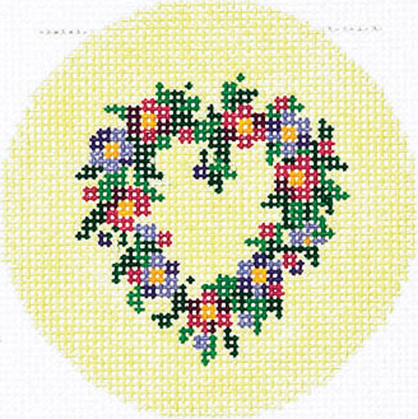 BJ151 Lee's Needle Arts  Heart Wreath Hand-painted canvas - 18 Mesh 3in. ROUND