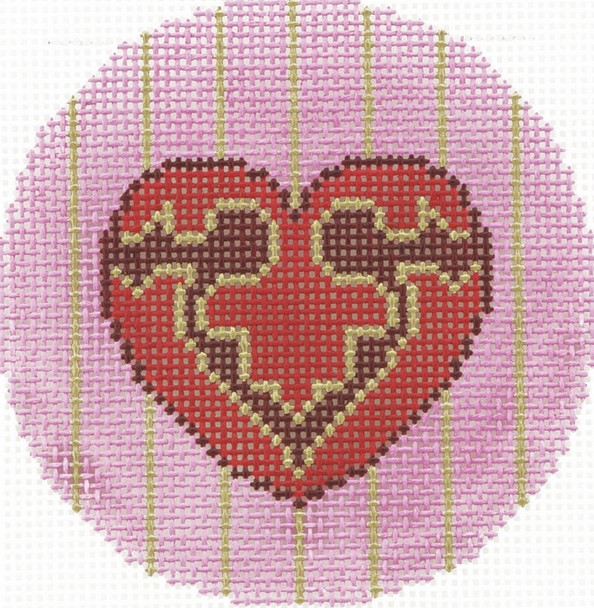 BJ164 Lee's Needle Arts Ornate Heart Hand-painted canvas - 18 Mesh 3in. Round