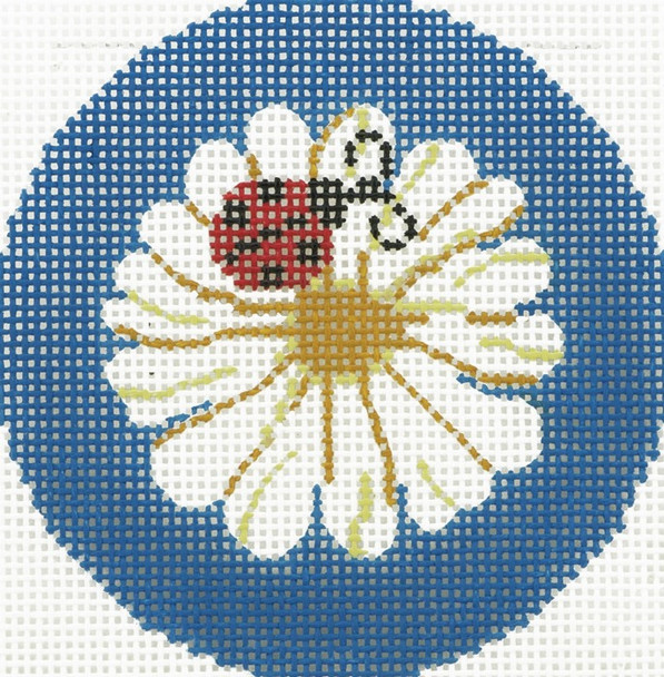 BJ171 Lee's Needle Arts  Ladybug on Daisy Hand-painted canvas - 18 Mesh 3in. Round