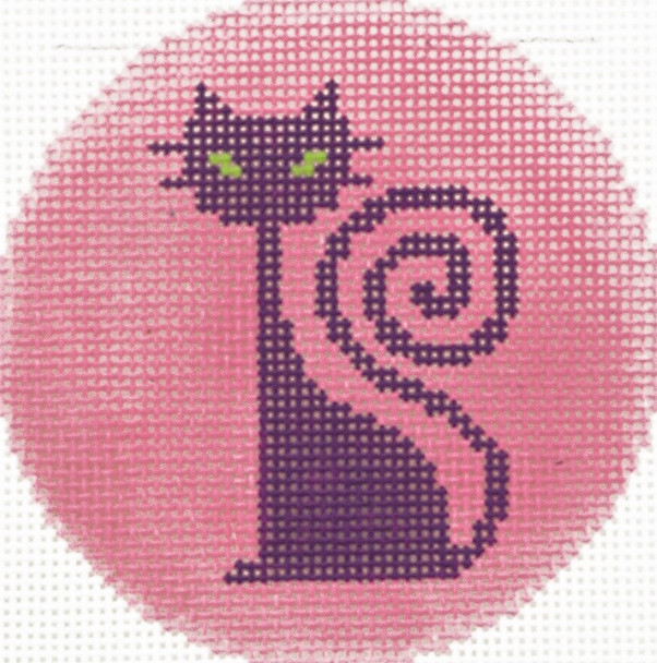 BJ81 Lee's Needle Arts Cute Purple Cat Hand-painted canvas - 18 Mesh 3in. Round