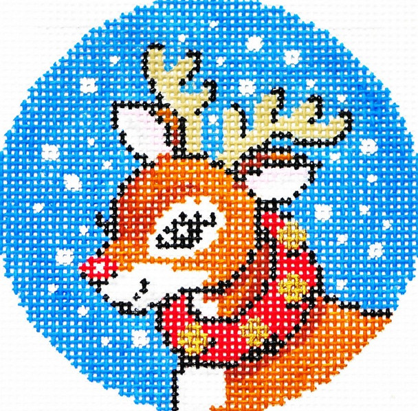 BJ93 Lee's Needle Arts Rudolph Hand-painted canvas - 18 Mesh 3in. ROUND