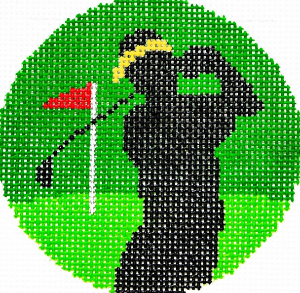 BJ61 Lee's Needle Arts  Golfer Hand-painted canvas - 18 Mesh 3in. ROUND