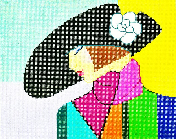 BF03 Lee's Needle Arts Lady With Black Hat Hand-painted canvas - 13 Mesh 10.25in. X 8.25in.