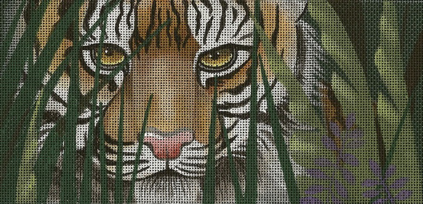BR71 Lee's Needle Arts A Tiger Awaits - Leigh Design Exclusive Hand-painted canvas - 18 Mesh 2011 8.25in x 4in