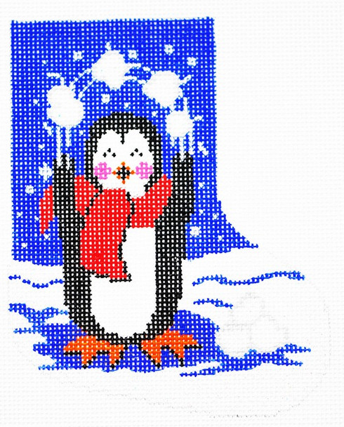 BX14 Lee's Needle Arts Stocking Juggling Penguin Hand-painted canvas - 18 Mesh 4in. X 5in.