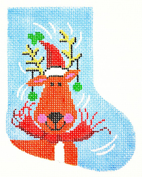 BX17 Lee's Needle Arts Stocking Dressed Up Reindeer Hand-painted canvas - 18 Mesh 4in. X 5in.