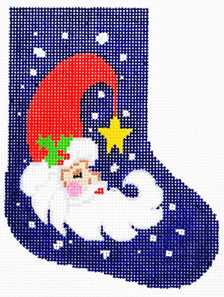 BX02 Lee's Needle Arts Stocking Santa Crescent Hand-painted canvas - 18 Mesh 4in. X 5in.