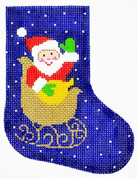 BX01 Lee's Needle Arts Stocking Santa In Sleigh Hand-painted canvas - 18 Mesh 4in. X 5in.