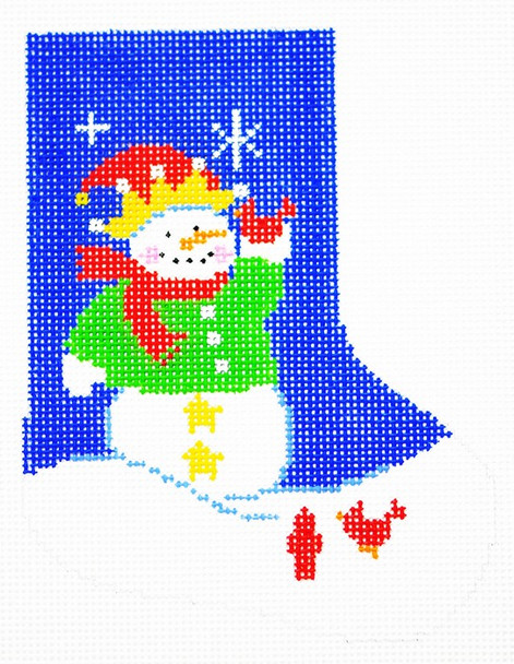BX09 Lee's Needle Arts Stocking  Snowman & Cardinals Hand-painted canvas - 18 Mesh 4in. X 5in.