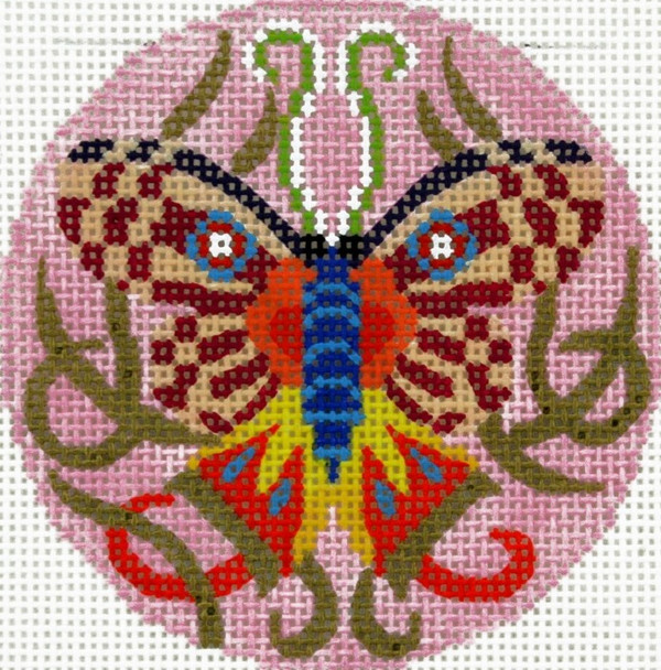 BJ184 Lee's Needle Arts  Butterfly Mask Hand-painted canvas - 18 Mesh 3in. Round