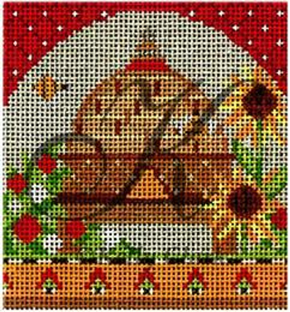 KCBEE08-18 Sunny Provence Bee Skep 3.25"w x3.5"h 18 Mesh With Stitch Guide And Embellishment Kit KELLY CLARK STUDIO, LLC