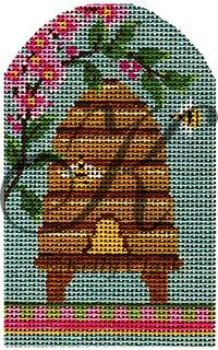 Bee KCBEE06-18 Spring Skep with Cherry Blossoms 2.75"w x 4.25"h 18 Mesh With Stitch Guide KELLY CLARK STUDIO, LLC