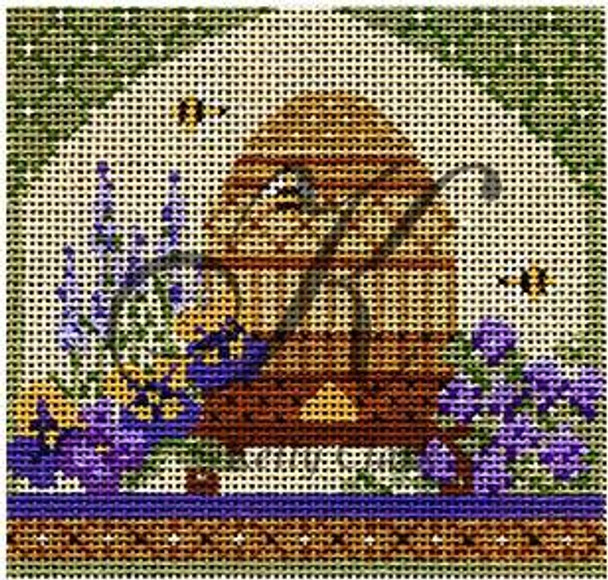 KCBEE04-18 Bee Skep in Spring Garden 4.25"w x 4.25"h 18 Mesh With Stitch Guide KELLY CLARK STUDIO, LLC