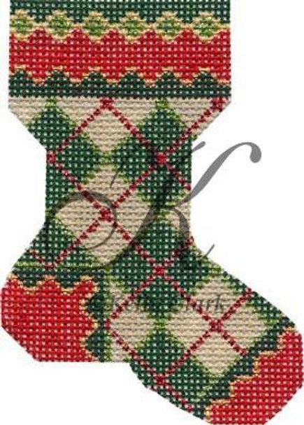 Ornament KCN518 Christmas Argyle Sock 3.75"w x 5.25"h 13 Mesh KELLY CLARK STUDIO, LLC