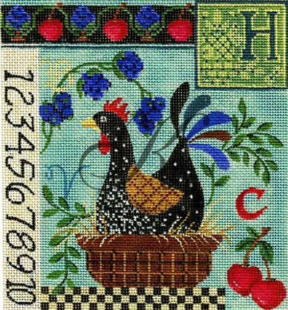 Country Sampler KCA28-18 Hen on a nest sampler 6" w x 6.25" h 18 Mesh KELLY CLARK STUDIO, LLC