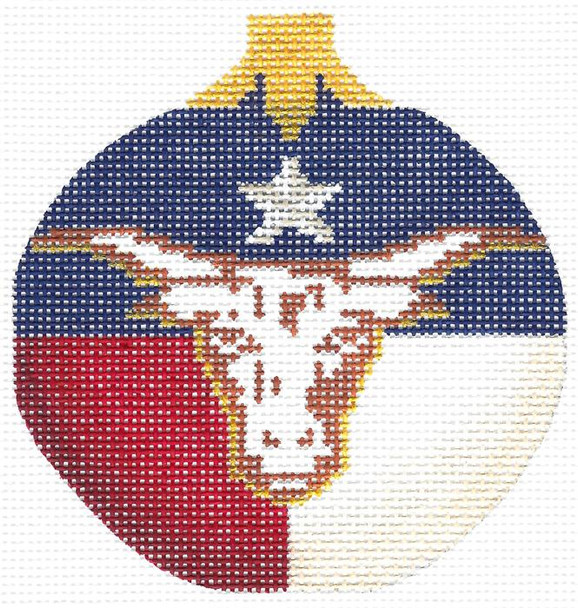 KCNTX-09 Lone Star w/ Long Horn Round Ornament 3.5"Round 18 Mesh KELLY CLARK STUDIO, LLC